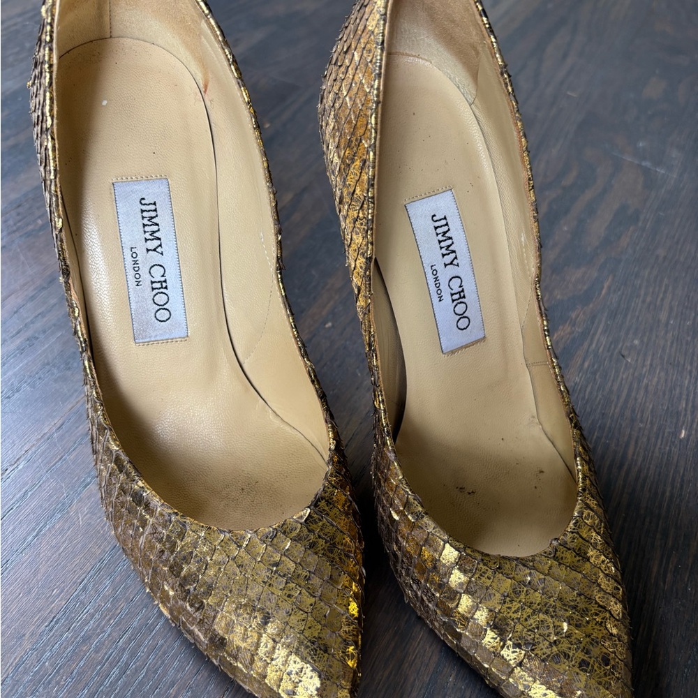 Jimmy Choo Gold anaconda pumps